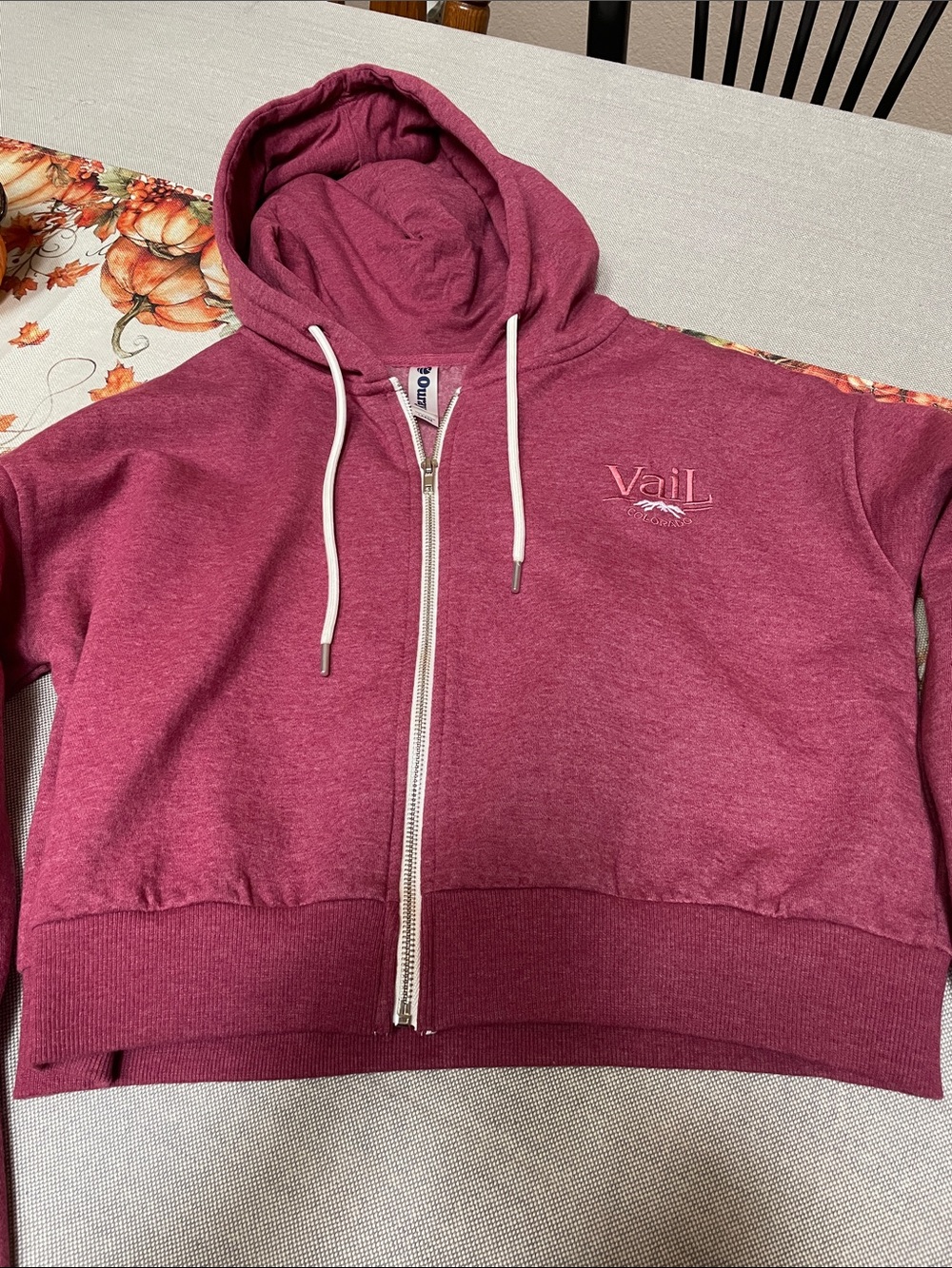 Ouray Zip-Up Vail Colorado Cropped Hoodie in Berry Pink, L